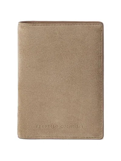 Brunello Cucinelli Suede Passport Holder In Brown