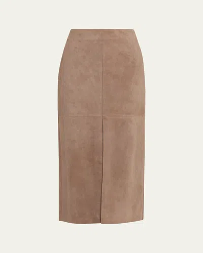 Brunello Cucinelli Suede Pencil Skirt In Brown