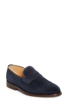 Brunello Cucinelli Leather-trimmed Suede Penny Loafers In Blue