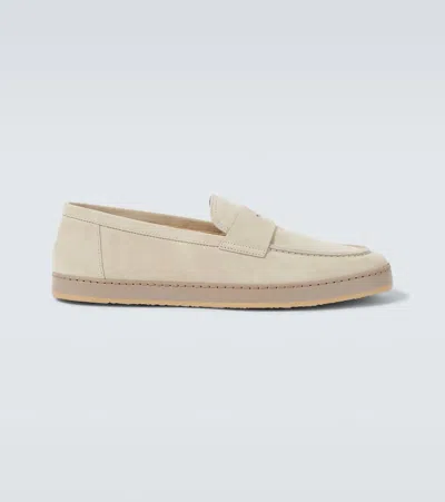 Brunello Cucinelli Suede Penny Loafers In Neutral