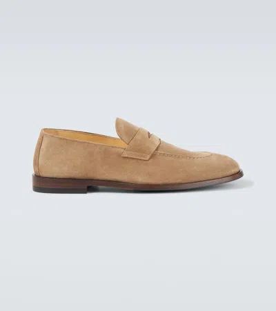 Brunello Cucinelli Suede Penny Loafers In Brown