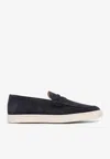 Brunello Cucinelli Suede Moccasin-style Sneakers With Diamond Cut Mask In Blue