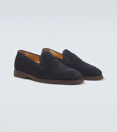 Brunello Cucinelli Suede Penny Loafers In Blue