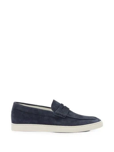 Brunello Cucinelli Blue Leather Rubber Loafers Slippers