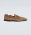 Brunello Cucinelli Suede Penny Loafers In Brown