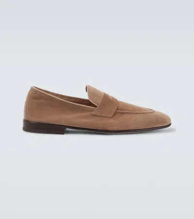 Brunello Cucinelli Suede Penny Loafers In Brown