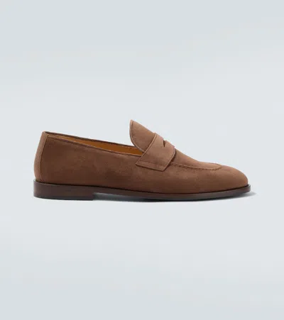 Brunello Cucinelli Suede Penny Loafers In Brown