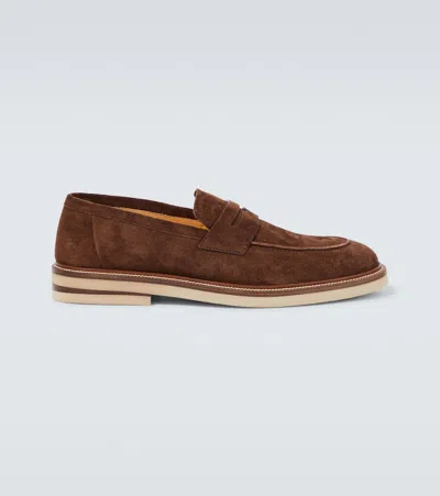 Brunello Cucinelli Suede Penny Loafers In Brown