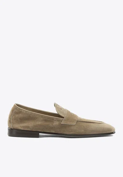 Brunello Cucinelli Suede Penny Loafers In Brown