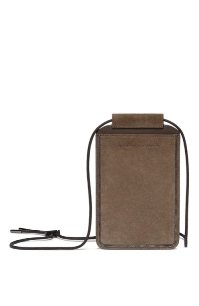Brunello Cucinelli Logo-debossed Leather Case In Brown