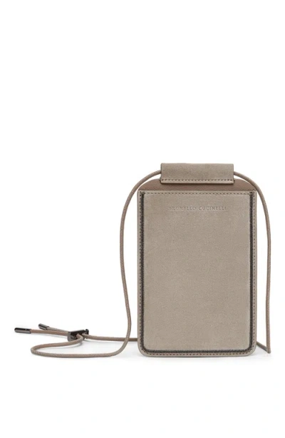 Brunello Cucinelli Logo-debossed Leather Case In Grey