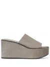 Brunello Cucinelli Suede Platform Sandals In Grey