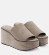 Brunello Cucinelli Suede Finish Platform Toe Mules In Beige