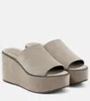 Brunello Cucinelli Suede Slide Wedge Platform Sandals In Grey
