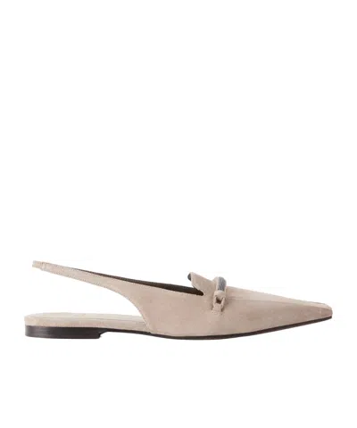 Brunello Cucinelli Suede Pointed-toe Slingback Flats In Neutral