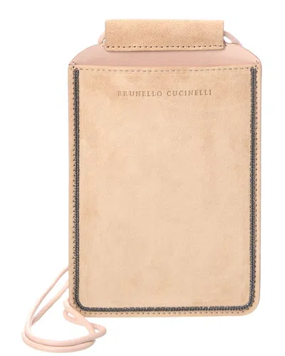 Brunello Cucinelli Suede Pouch In Neutral