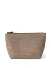 Brunello Cucinelli Suede Pouch With Shiny Zipper Pull In Gray