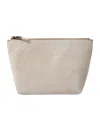Brunello Cucinelli Suede Pouch With Shiny Zipper Pull In White