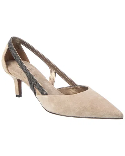 Brunello Cucinelli Suede Pump In Neutral