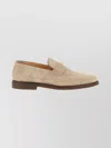 Brunello Cucinelli Suede Round Toe Stitched Loafers In Neutral
