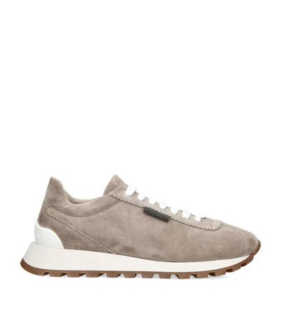 Brunello Cucinelli Suede Runner Sneakers In Beige