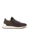 Brunello Cucinelli Brown Low Top Sneakers With Monil Detail On The Side And Embossed Logo Lettering On The Rear In Leat In Brown