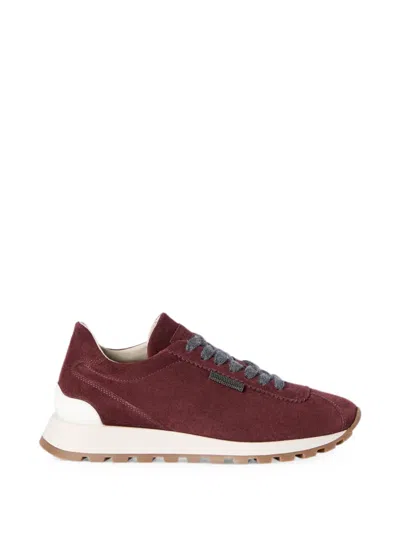 Brunello Cucinelli Laufschuhe Aus Wildleder Mit Glänzender Lasche In Brown