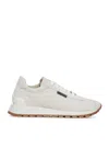 Brunello Cucinelli Suede Runners With Shiny Tab In White