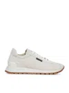 Brunello Cucinelli Suede Runners With Shiny Tab In White