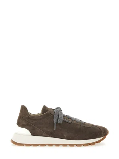 Brunello Cucinelli Suede Running Sneaker In Brown