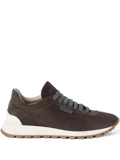 Brunello Cucinelli Suede Running Sneaker In Brown