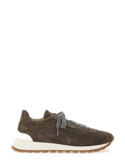 Brunello Cucinelli Suede Running Sneaker In Brown