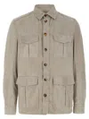 Brunello Cucinelli Suede Saharan Jacket Casual Jackets And Parka Gray In Gray