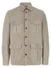 Brunello Cucinelli Suede Saharan Jacket Casual Jackets And Parka Gray In Gray