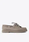 Brunello Cucinelli Taupe Grey Boat Moccasins With Monili Chain In Neutral
