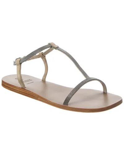 Brunello Cucinelli Suede Sandal In Grey