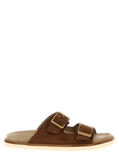 Brunello Cucinelli Adjustable Brown Suede Sandals