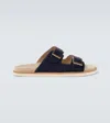 Brunello Cucinelli Double-buckle Suede Sandals In Blue