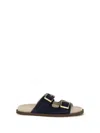 Brunello Cucinelli Black Calf Leather Bos Taurus Flat Sandals In Blue