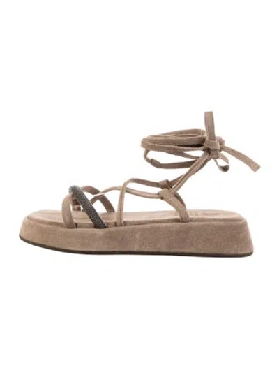 Pre-owned Brunello Cucinelli Suede Sandals In Neutrals
