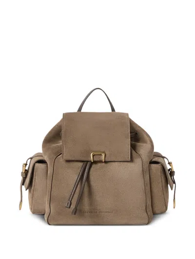 Brunello Cucinelli Suede Sartorial Backpack In Brown