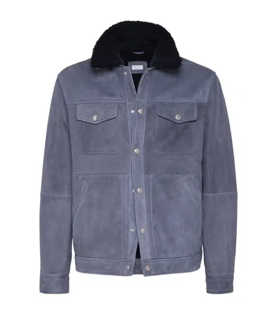 Brunello Cucinelli Suede-shearling Four-pocket Jacket In Blue