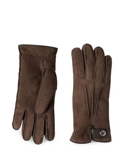 Brunello Cucinelli Suede Shearling Gloves In Brown