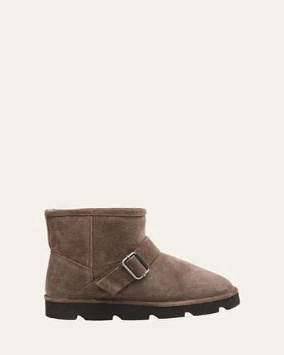 Brunello Cucinelli Suede Shearling-lined Ankle Boots In Brown