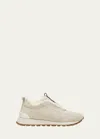 Brunello Cucinelli Suede Shearling Monili Slip-on Sneakers In C9593 White