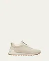 Brunello Cucinelli Suede Shearling Monili Slip-on Sneakers In White