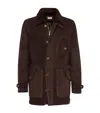 Brunello Cucinelli Suede-shearling Pea Coat In Brown
