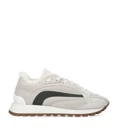 Brunello Cucinelli Suede Shearling-trim Sneakers