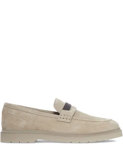 Brunello Cucinelli Suede Shiny Monili Loafers