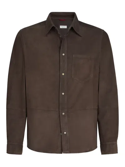 Brunello Cucinelli Suede Shirt Jacket In Brown